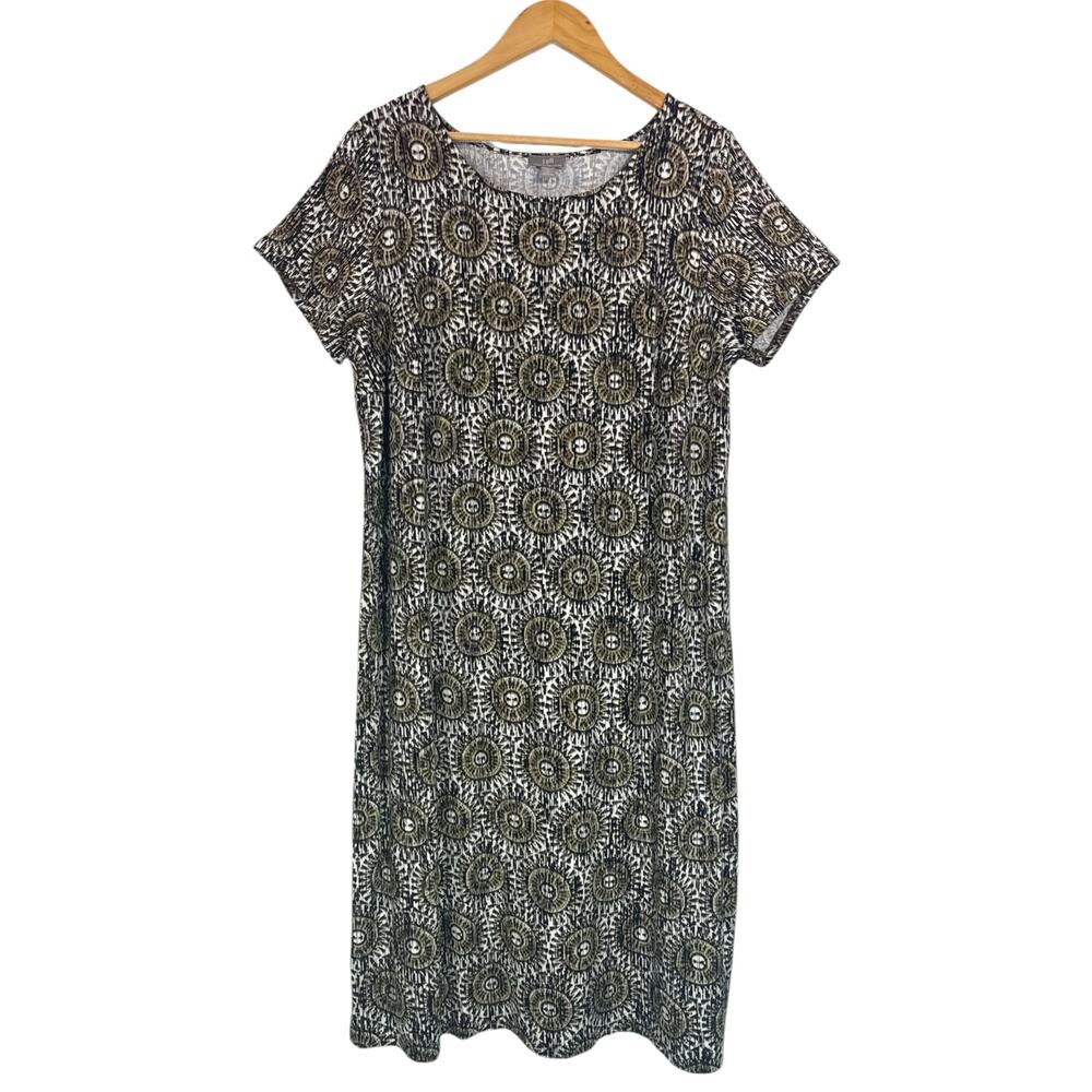 J. Jill Mandala Print Brown Midi Shift Dress Stretch Women's Size 1X Casual